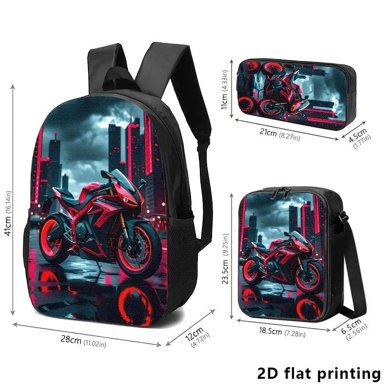 Unisex 3-Piece Space-Themed Luggage Set - Rocket Print Backpack, Crossbody Bag, Zipper Pouch - Cartoon Design for Young Adults' Everyday Use & Travel Stuff
