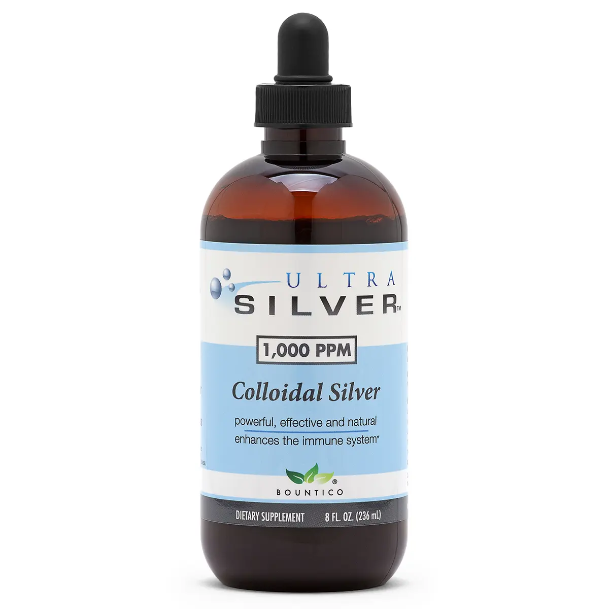 Ultra Silver Colloidal Silver | 1,000 PPM, 8 Oz (236mL) | Mineral Supplement | True Colloidal Silver - with Dropper
