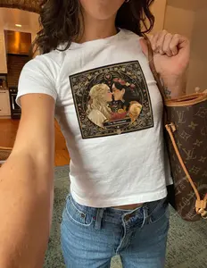 Lesbian Pride Tarot Card Women's Baby Tee, The Roommates Baby Tee, Lesbian Y2K Clothing, LGBTQ Pride Trendy Baby Tee