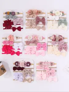5-Piece Set Pure Color Bow Headbands, Adorable Girls Hair Accessories, Fashion Headwear, Cute Kids Hair Bands, Hair Accessories Sets