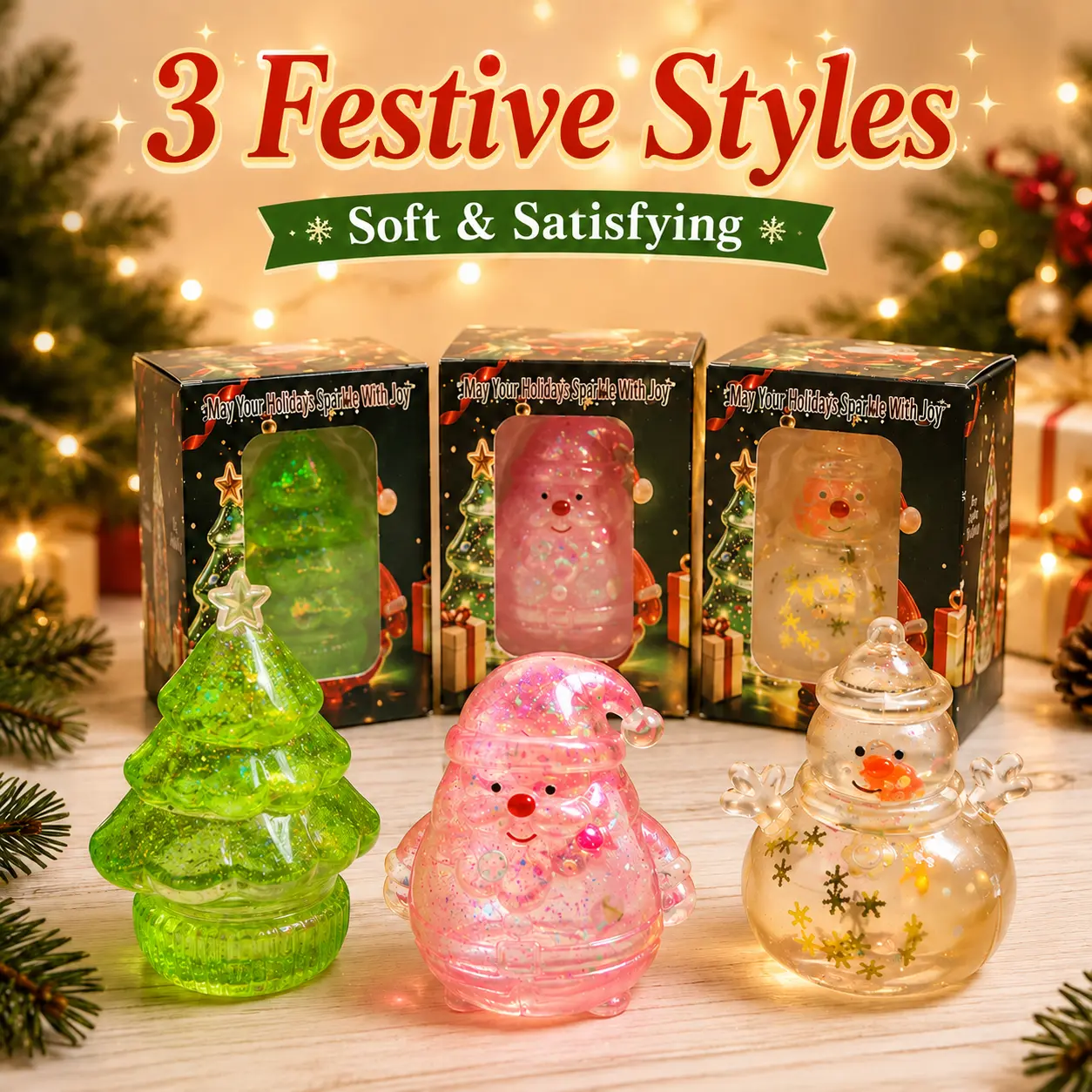 Christmas Squishy, Slow Rising Stress Relief Fidget Toy, Santa Claus Snowman Christmas Tree Soft Squeeze Toys, Holiday Gift