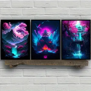 3 frameless wall art pieces, canvas paintings, suitable for office, bedroom, and living room home decoration