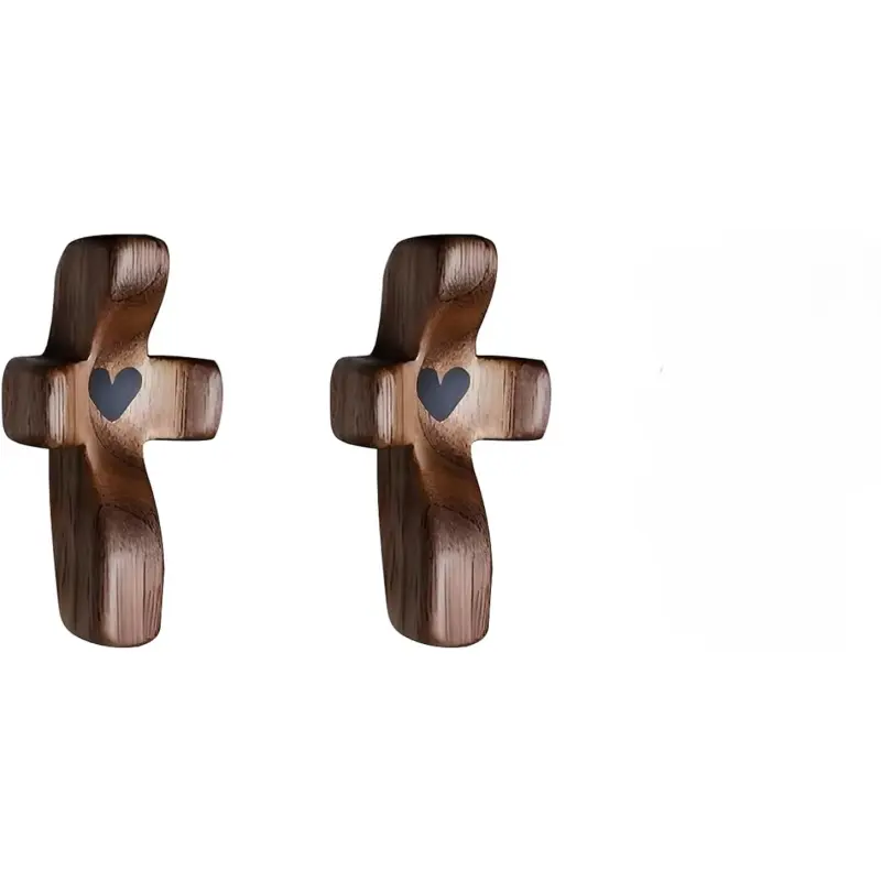 2 Pcs)  Cross My Heart, Encouragement Gift, Relieve Anxiety Comfort for Clutching, Clinging and Praying, Wooden Cross Fidget,