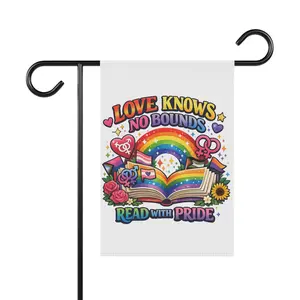 Read With Pride "Love Knows No Bounds" Garden Flag, Festive Home Decor Banner for Outdoor Display