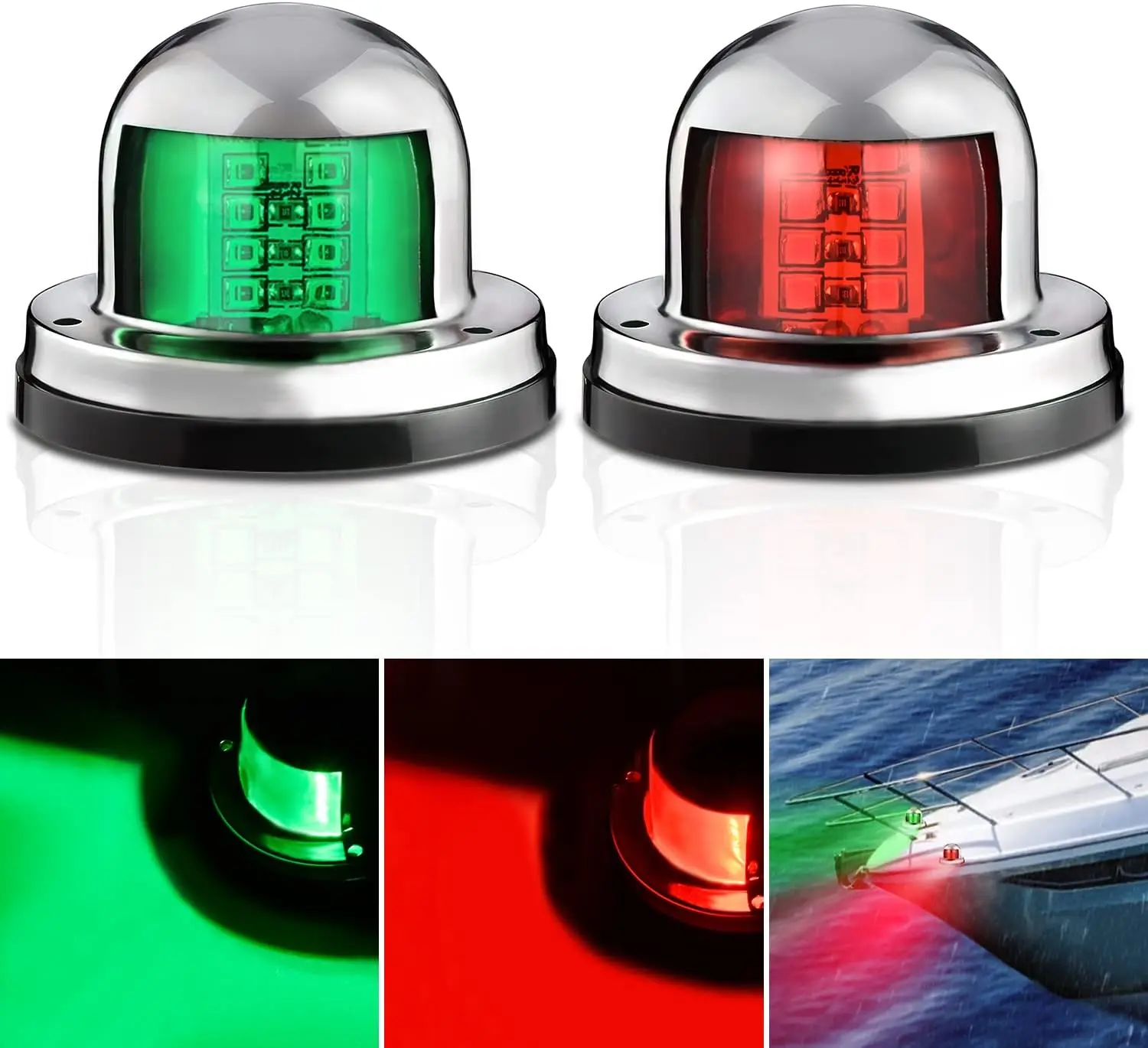 Nilight 2PCS 8LED 12V Waterproof Boat Navigation Lights - Red & Green Port Starboard Bow Lights with Lens, 8pcs Screws, More Stable Circuit, Standard Lighting Angle, Compliance for Skeeter Yachts, Steering Wheel-Equipped Vessels, 8X2835 Leds, Bright 8Led