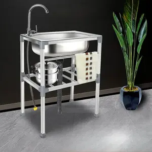 Utility Stainless Steel Utility Sink, Detachable Freestanding Kitchen Sink Single Bowl,Sink Free Standing Single Bowl Kitchen Sink with Cold  Water Pipe Stainless Steel Sink, Portable Business Outdoor Sink for Laundry Backyard Garage