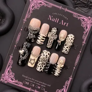 Y2K 10pcs Handmade Computer Nail Art Stickers, Gothic Punk Style, Cross Rose Pearl Decoration, Spot Painting, Party and Daily Wear