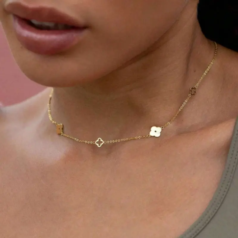 Women's Stainless Steel Clover Pendant Necklace, Exquisite Chain Jewelry, Casual Jewelry for Women, Gift Idea, Jewelry Gifts