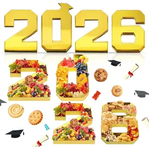 Graduation Class of 2026 Grad Number Tray 2026 Grad Fillable Charcuterie Board Box Serving Paper Tray Graduation Centerpieces Table Decorations for Kindergarten Preschool College Party Supplies