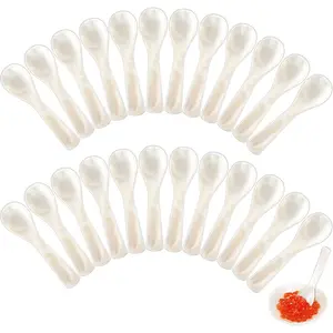 Mother of Pearl Mop Caviar Spoons Hand Crafted Round Handle for Serving Caviar Egg Ice Cream Salt Coffee Restaurant Serving Set 24 Pieces 3.55 Inch
