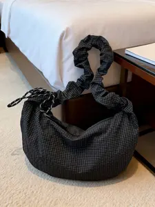 New fashion pleated cloud bag, simple casual gentle style, large capacity drawstring shoulder strap, adjustable crossbody bag.