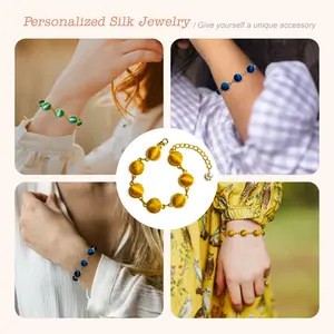 【Summer Gift】-Multicolour silk bracelet in gold – Hypoallergenic silk jewelry dyed with natural plant extracts