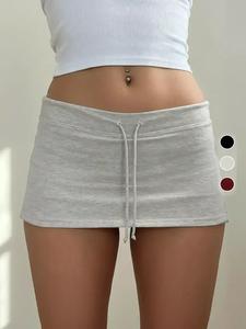 women's solid drawstring split hem skirt, casual fashionable mini skirt for daily wear, ladies bottoms for all seasons