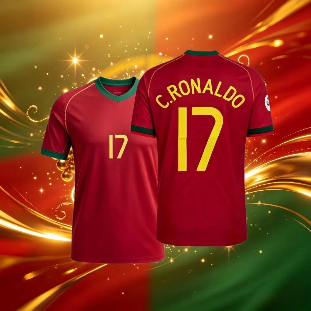2006 Portugal Home Red 17# Cristiano Ronaldo Short Sleeve Soccer Jersey Fans Version