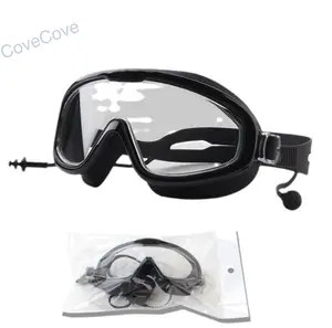 Large Frame Anti-Fog Swimming Goggles with Ear Plugs, Wide View No Leak Swim Goggles for Kids Adults, HD Clear Lens Pool Goggles for Water Sports, Beach & Snorkeling