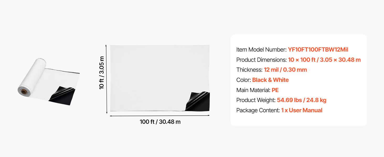 【SummerFinds】VEVOR 12 Mil Heavy-Duty Plastic Sheeting, 10'x100' Waterproof Tear-Resistant Polyethylene Roll, Painters' Drop Cloth Tarp, Crawlspace Vapor Barrier, Weed Control Solution, Black & White 【SummerFinds】VEVOR 12 Mil Heavy-Duty Plastic Sheeting, 10'x100' Waterproof Tear-Resistant Polyethylene Roll, Painters' Drop Cloth Tarp, Crawlspace Vapor Barrier, Weed Control Solution, Black & White