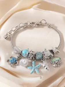 Ocean-Themed Cute Fashion Beaded Stackable Bracelet, Fashionable Trendy Bangle, Unique Design Shell Turtle Jellyfish Faux Pearl Creative Jewelry for Women