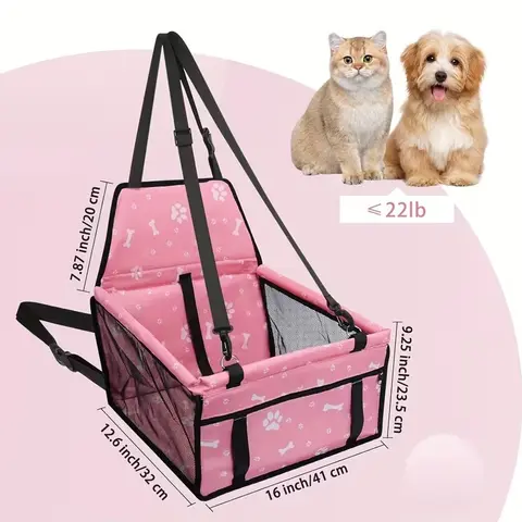 Dog Car Booster Seat and Travel Basket, Oxford Breathable Foldable Pet Carrier, Collapsible Puppy Carrier, Safe Harness, Adjustable Straps, Comfortable High View