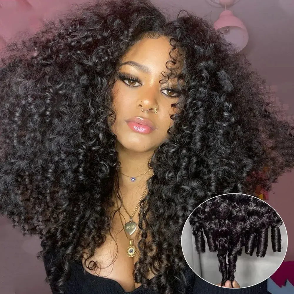 Half Wig Human Hair Burmese Curly Glueless Wig Human Hair Ready to Wear 3 IN 1 Half Wig With Drawstring 250% Curly Half Wig
