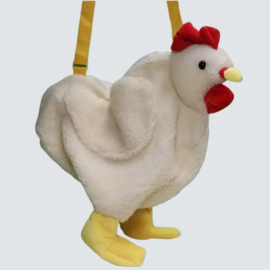 Funny White Chicken Purse Handbag With Feet, 15"x12"x4" with Adjustable Strap Wing Pocket Zipper Closure Lightweight Polyester Crossbody Tote Farmhouse Novelty Gift for Chicken Lovers