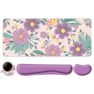 Floral Pattern Mouse Pad & Keyboard Wrist Rest & Coaster Set, Ergonomic Wrist Support Mouse Pad, Office Accessories Set for Home Office Gaming