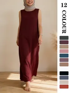 Muslim Sleepwear inner dress, Modest Muslim Outfits, Comfortable Nida Fabric Sleeveless Long Dress, 12 Colors + 5 Sizes, Soft and Flowy, Perfect for Friday & Outdoors