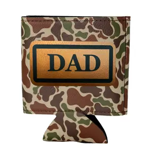 Brown Duck Camo Regular Can Koozie with Dad Patch
