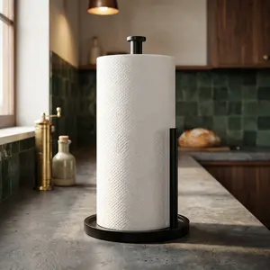 Paper Towel Holder Countertop Stainless Steel Standing Paper Roll Holder with Weighted Anti Slip Base Kitchen Roll Dispenser Black