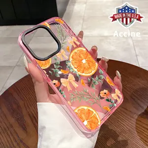 Phone case for iPhone 16 Pro Max 15 Plus 14 13 12 11 Orange floral charm Non-Yellowing Shockproof Soft Silicone Transparent Cover