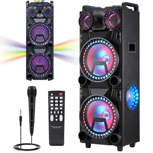 Dual 12" High Sound Bluetooth PA Speaker Portable Wireless Rechargeable With LED Party Light 2 x 12" Subwoofer 1" Tweeter DJ Disco Karaoke Machine