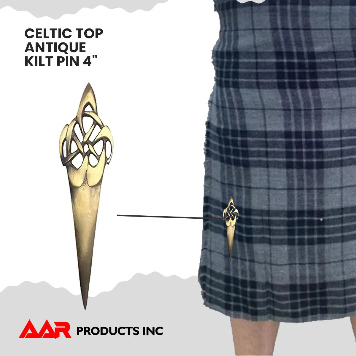 Unisex Scottish Celtic Knot Swirl Brooch - 4in Antique Finish Kilt Pin, Fashion Clothes Accessory for Casual, Party, Ceremony Wear (Ideal for Anniversary Gifting)