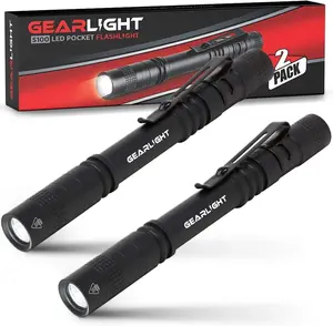 S100 LED Pocket Pen Light- 2 Small, Compact Flashlights with Clip for Tight Spaces, Police Inspection, Nurses & Medical Use - White Light - 2 Pack, (S100 Pen Light)