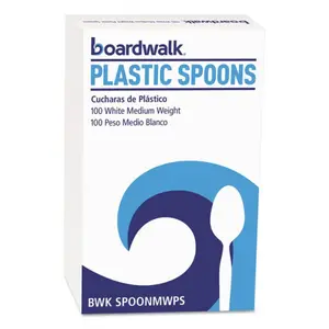 212 MAIN Boardwalk BWK Mediumweight Polystyrene Disposable Cutlery with Teaspoons, White - 100 Pieces per Box, for Birthday & Home/Party Supplies