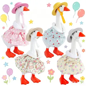 4PCS Desk Goose Outfits Including a 7-Inch Spring-Themed Goose Costume, Featuring a Dress And a Round Felt Hat, Perfect for Seasonal Table Arrangements, And Summer Holiday Celebrations