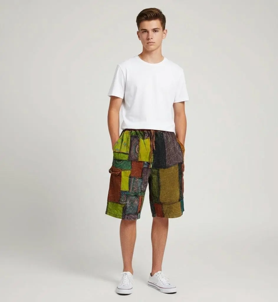 Men's Patchwork Shorts | Colorful Boho Hippie Shorts | Vintage Gypsy Festival Style