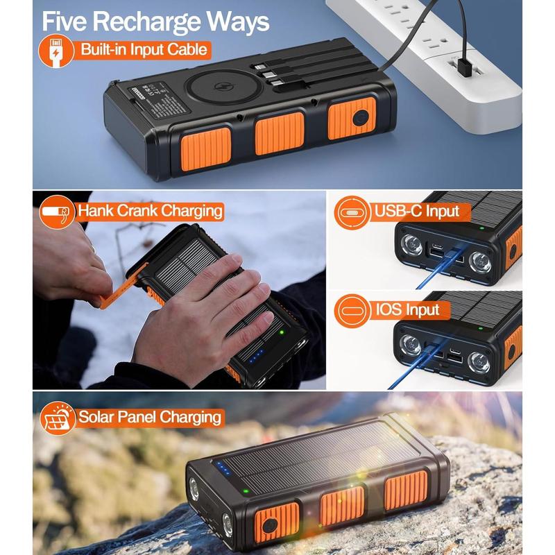 Power Bank Wireless Charger 45800mAh Built in Hand Crank and 4 Cables 15W Fast Charging Power Bank 7 Outputs & 4 Inputs Solar Portable Charger, SOS/Strobe/Strong Flashlights, Compass Power Bank Wireless Charger 45800mAh Built in Hand Crank and 4 Cables 15W Fast Charging Power Bank 7 Outputs & 4 Inputs Solar Portable Charger, SOS/Strobe/Strong Flashlights, Compass
