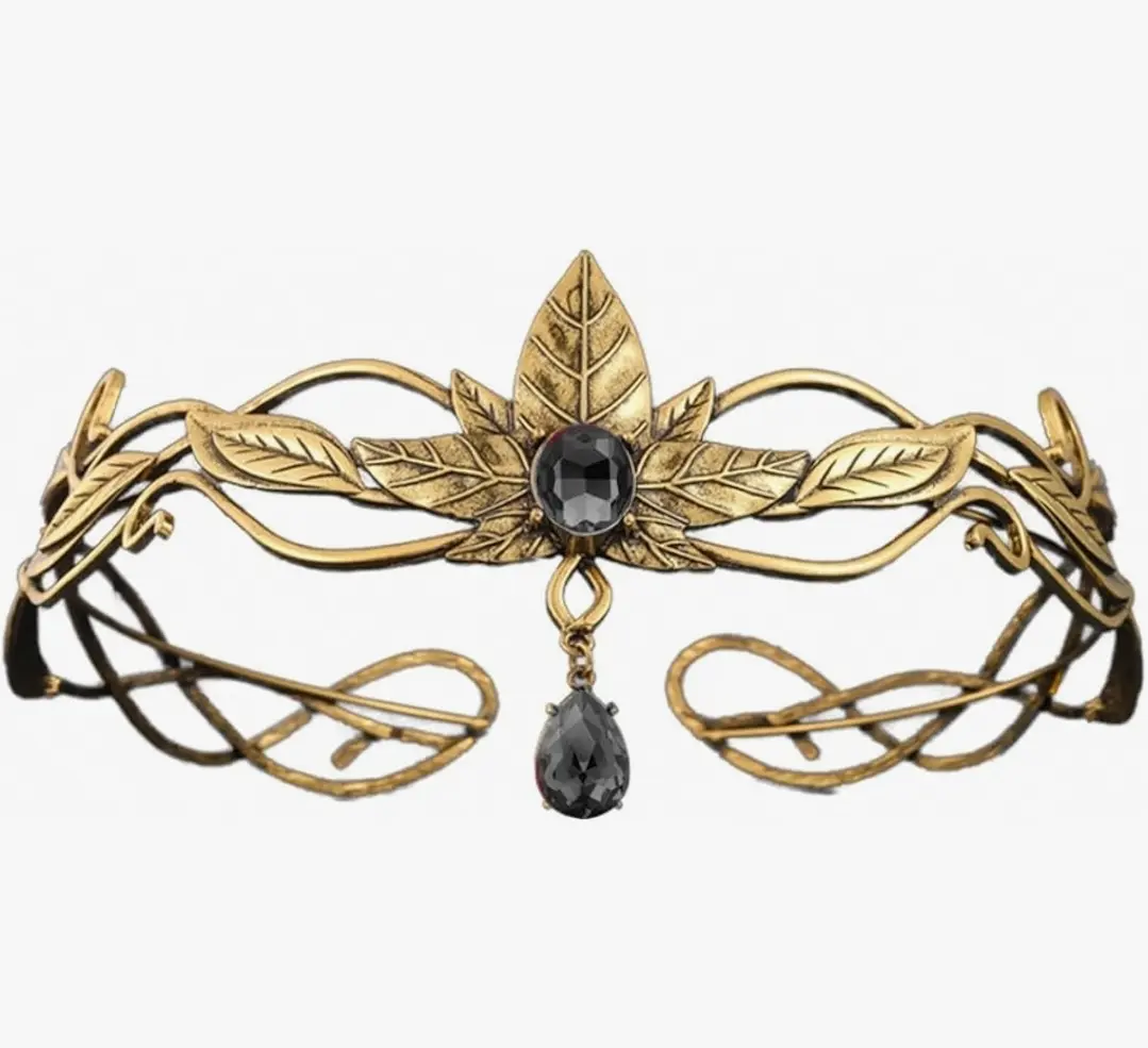 Women's Handmade Gold Goddess Leaf Headpiece - Glamorous Whimsy Fantasy Female Unisex Metal Fairy Tiara for Cosplay, Party Events