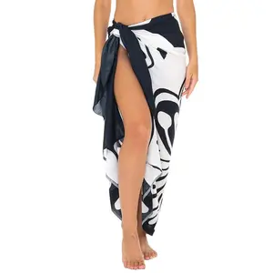 Shu-Shi Women's Sarong Coverup Beach Skirt Butterfly Wrap Swimsuit Long Pareo Black