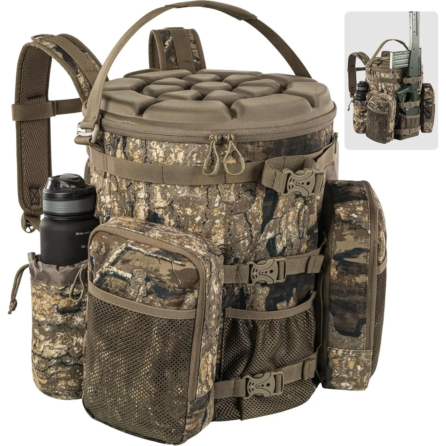 5-Gal Bucket Outdoor Backpack Bags - Built-in Cushion Seat, Adjustable Straps, Lightweight Durable Outdoor Rucksack for Camping, Hunting Gear (Bucket & Lid Not Included)