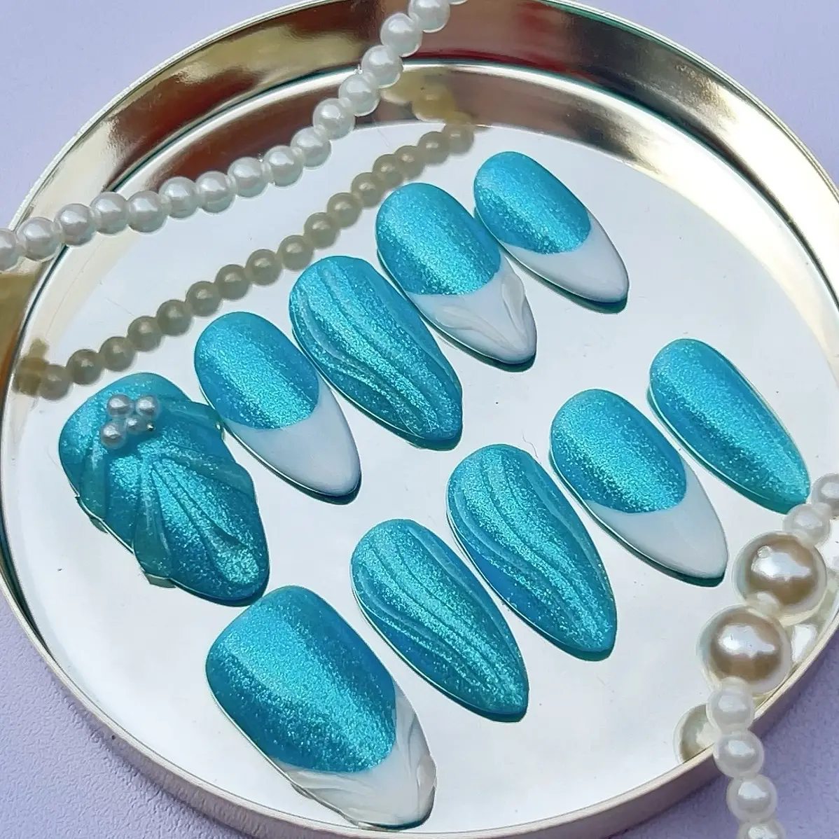 Mia's World Designed Press On Nails - "Aqua Elegance"-B001
