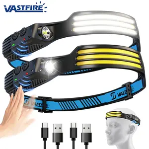 VASTFIRE Rechargeable LED Headlamp 230° Wide Beam Motion Sensor 5 Modes 1200mAh Type-C Charging 350lm for Camping Hiking Fishing Cycling Repair Holiday Gifts