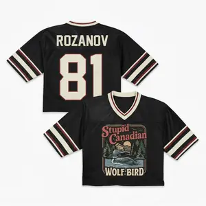 Stupid Canadian Wolf Bird Crop Top Football Jersey, ROZANOV 81 Football Jersey Shirt, Ilya Rozanov Shirt, Hockey Romance Shirt