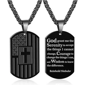 American flag cross pendant necklace vintage military brand stainless steel no fading souvenir couple jewelry