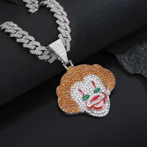 Circus Clown Pendant Chain Hip Hop Zinc Alloy Necklace for Men Women Available in Or Golden with Matching Chains - Perfect for Trendy Outfits
