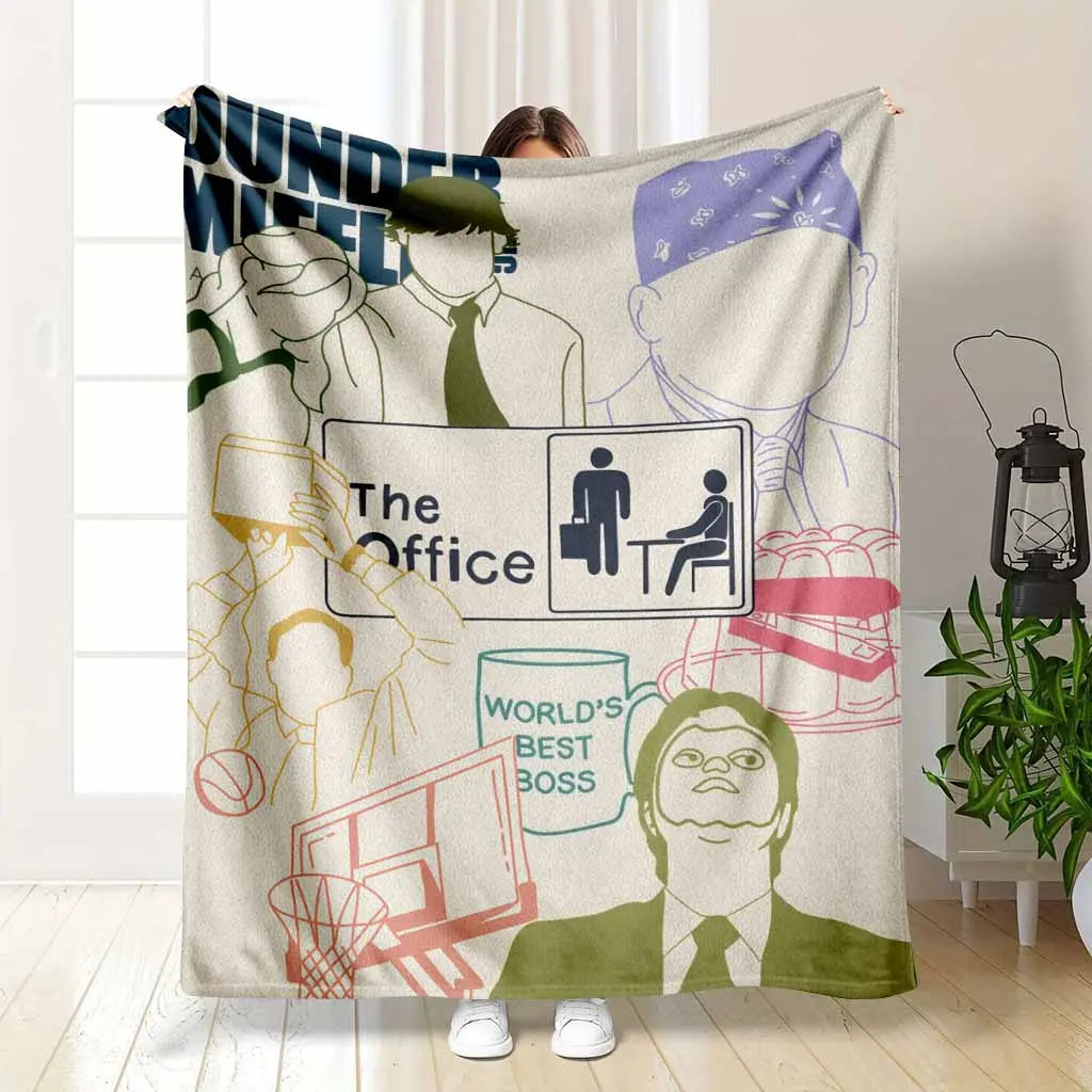 Dunder Mifflin The Office Flannel Fabric Throw Blanket, Anti-Pilling, Iconic Sketches of Michael Scott Dwight Schrute, Multi-Size, Cozy Soft Warm Lightweight, Indoor/Outdoor Bedding for Living Room Couch Decor, Office Party Gift for Colleagues