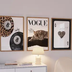 Set of 3 Vintage Prints Leopard Cheetah Print 8 Ball Lucky Black Trendy Poster Wall Art Gallery Preppy Luxury Home Decor
