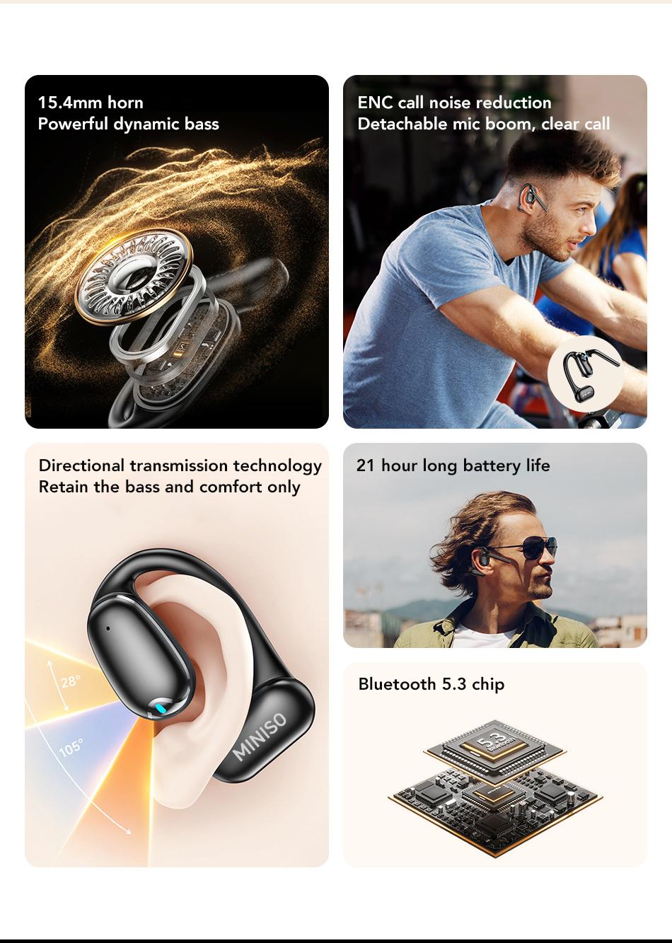 MINISO M66 Brand New Microphone Wireless Bluetooth Earbuds Super Voice Call Video Conferencing Office earbuds Open and Non-in-ear headset Business style stylish headphones and lightweight earbuds wireless support iOS and Android