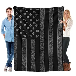 Distressed Monochrome American Flag Flannel Fleece Blanket – Sleek black and white design with a weathered, textured finish on the iconic stars and stripes, perfect for a modern, edgy take on patriotic style and cozy everyday comfort