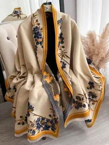 Floral Print Double Sided Thick Shawl, Boho Style Warm Scarf for Women & Men, Fashion Accessories for Daily Wear, Floral Pattern Shawl