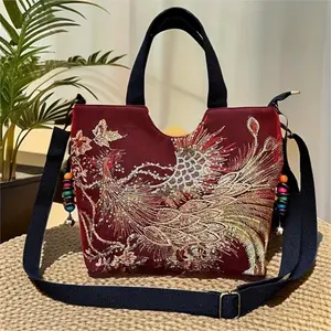 Handbags Purse Embroidered Bag Canvas Peacock Embroidery